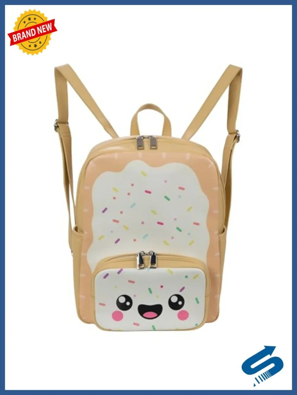 Faux Leather Kawaii Face Fashion Backpack with Laptop Compartment